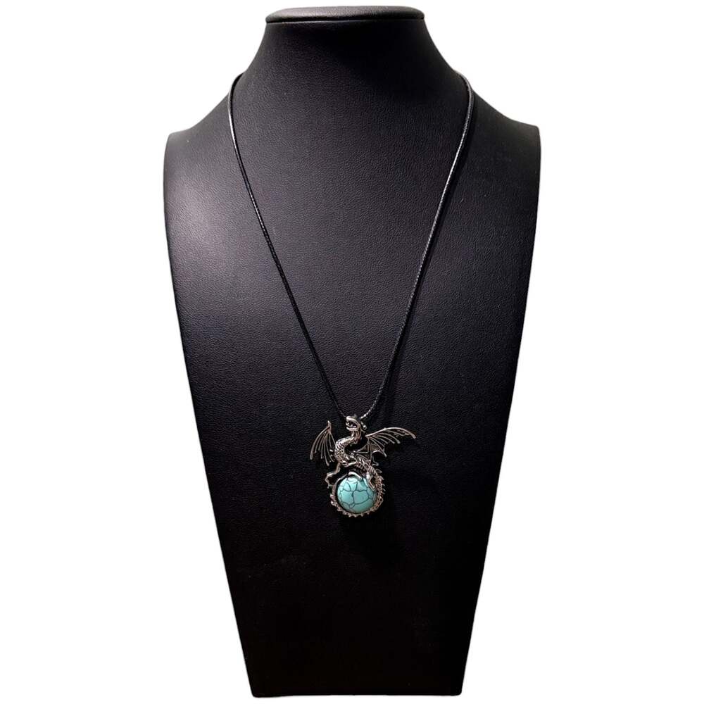 Howlite Dragon Pendant Black Cord Necklace - Picture 3 of 3